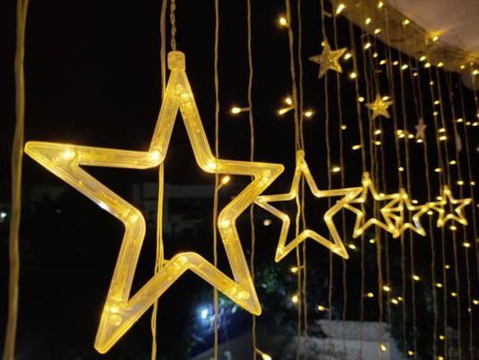 Star Curtain Lights 12 Stars,138 String Led/Pixel Light 2.5 Meter for Christmas Decoration-Strip Led Light for Diwali, Party, Birthday, Valentine and Room Decor-Christmas (Multi)