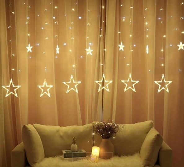 Star Curtain Lights 12 Stars,138 String Led/Pixel Light 2.5 Meter for Christmas Decoration-Strip Led Light for Diwali, Party, Birthday, Valentine and Room Decor-Christmas (Multi)
