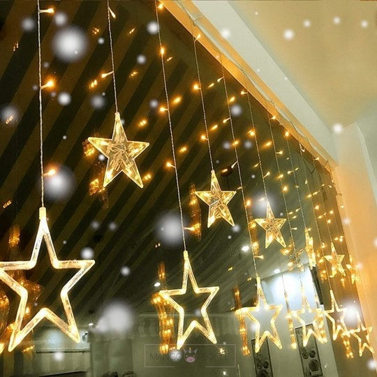 Star Curtain Lights 12 Stars,138 String Led/Pixel Light 2.5 Meter for Christmas Decoration-Strip Led Light for Diwali, Party, Birthday, Valentine and Room Decor-Christmas (Multi)