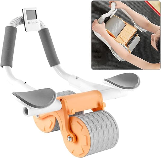 Unisex Abs Roller with Automatic Rebound, Elbow Support, and Timer
