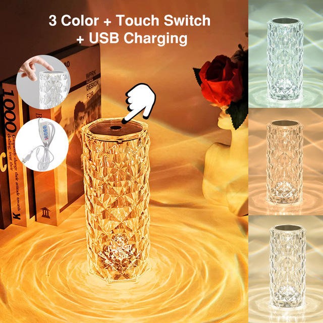 Indoor Luxury Rose Bloom Recharge USB Multi Color RGB Decoration Crystal Decor Led Room Night Light