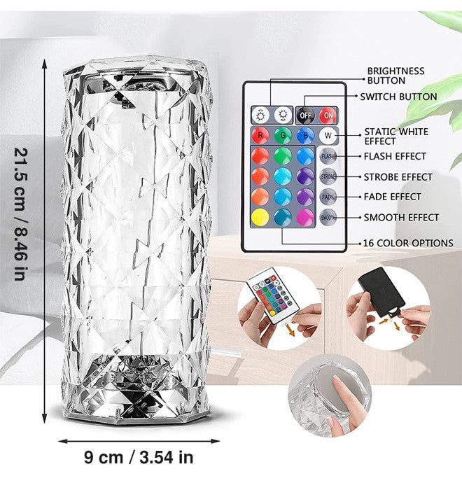 Indoor Luxury Rose Bloom Recharge USB Multi Color RGB Decoration Crystal Decor Led Room Night Light
