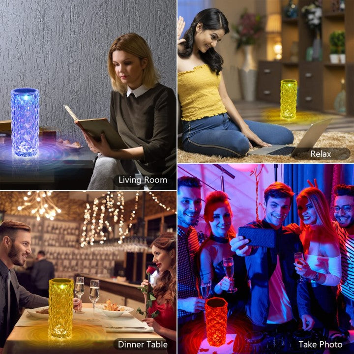 Indoor Luxury Rose Bloom Recharge USB Multi Color RGB Decoration Crystal Decor Led Room Night Light