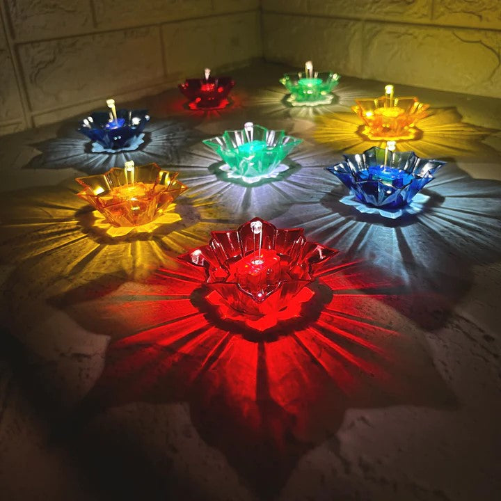 Water Sensor Samriddhi Smart 3D Shadow Reflection Flower Shape, Reusable Diya Battery and Bud Operated for Home Décor and Festivals Decoration (Set of 6)