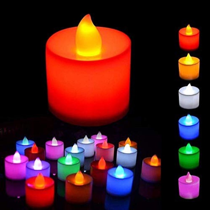 HK Creation Flameless and Smokeless Decorative Multicolor Tealight Led Candles Perfect for Gifting, House, Light for Balcony, Room, Birthday, Festival Decoration (Set of 6)
