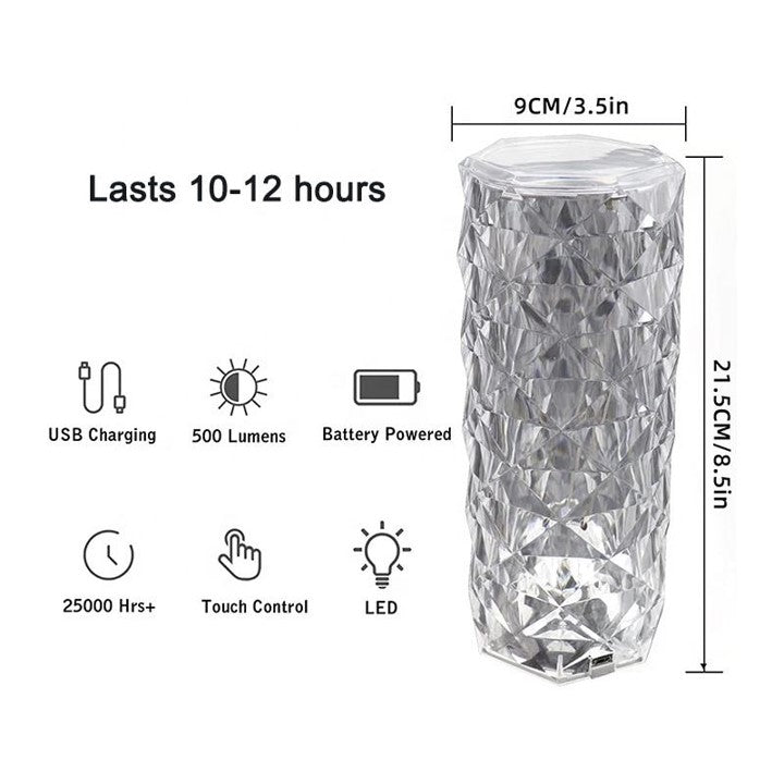 Indoor Luxury Rose Bloom Recharge USB Multi Color RGB Decoration Crystal Decor Led Room Night Light