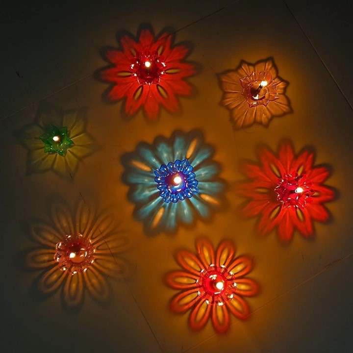 Water Sensor Samriddhi Smart 3D Shadow Reflection Flower Shape, Reusable Diya Battery and Bud Operated for Home Décor and Festivals Decoration (Set of 6)