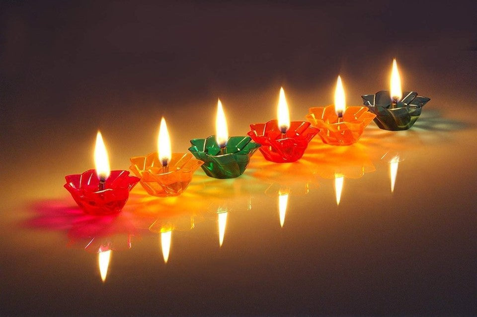 Water Sensor Samriddhi Smart 3D Shadow Reflection Flower Shape, Reusable Diya Battery and Bud Operated for Home Décor and Festivals Decoration (Set of 6)